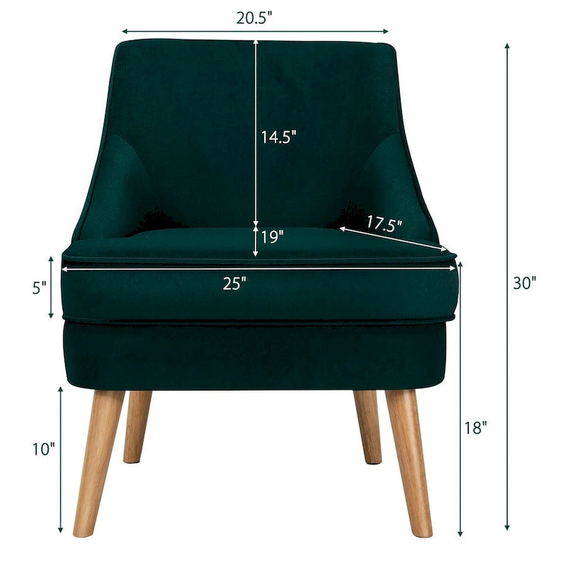Fauteuil d'appoint en velours avec pieds en bois d'hévéa - 27 x 25 x 30 (L x l x H)
