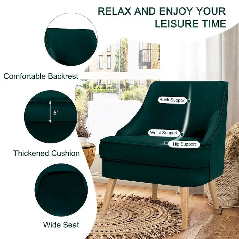 Fauteuil d'appoint en velours avec pieds en bois d'hévéa - 27 x 25 x 30 (L x l x H)
