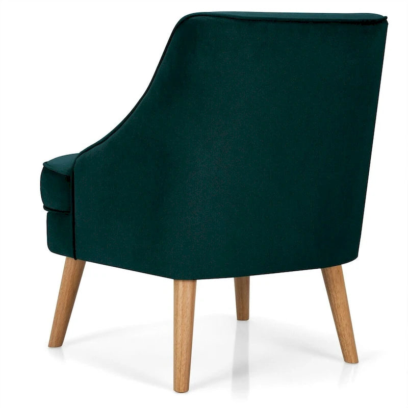 Fauteuil d'appoint en velours avec pieds en bois d'hévéa - 27 x 25 x 30 (L x l x H)