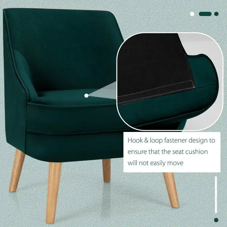 Fauteuil d'appoint en velours avec pieds en bois d'hévéa - 27 x 25 x 30 (L x l x H)