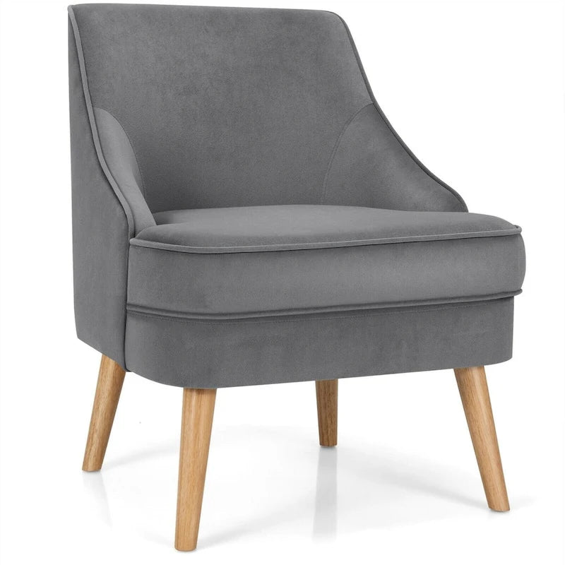Fauteuil d'appoint en velours avec pieds en bois d'hévéa - 27 x 25 x 30 (L x l x H)
