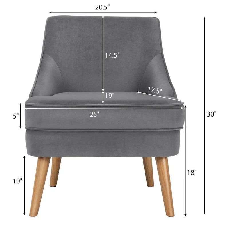 Fauteuil d'appoint en velours avec pieds en bois d'hévéa - 27 x 25 x 30 (L x l x H)