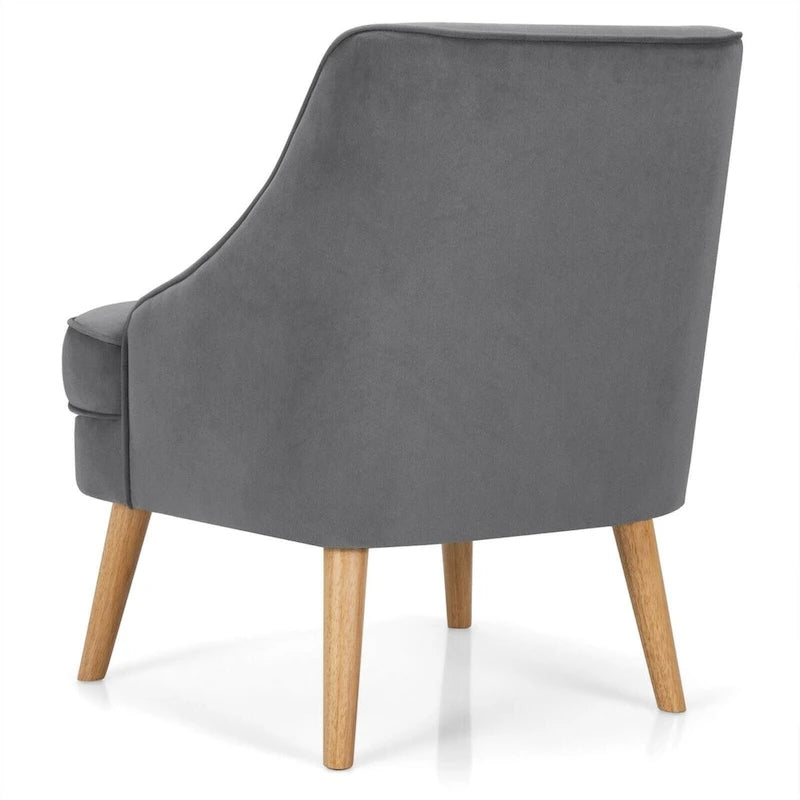 Fauteuil d'appoint en velours avec pieds en bois d'hévéa - 27 x 25 x 30 (L x l x H)