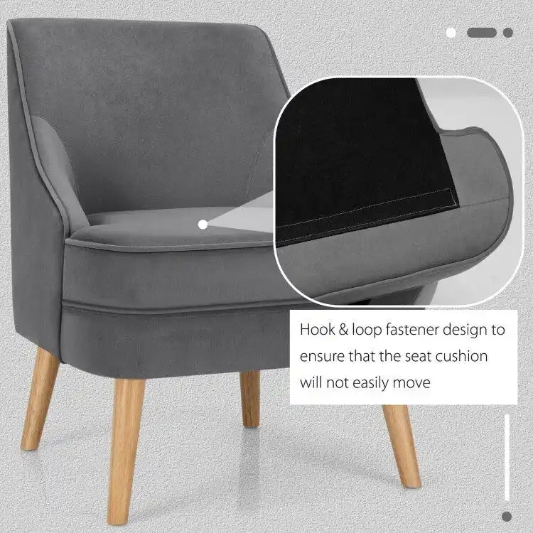 Fauteuil d'appoint en velours avec pieds en bois d'hévéa - 27 x 25 x 30 (L x l x H)