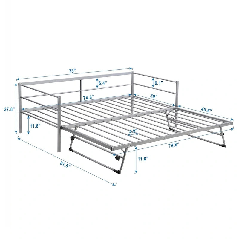 Lit de repos en métal avec lit gigogne réglable, lit gigogne relevable