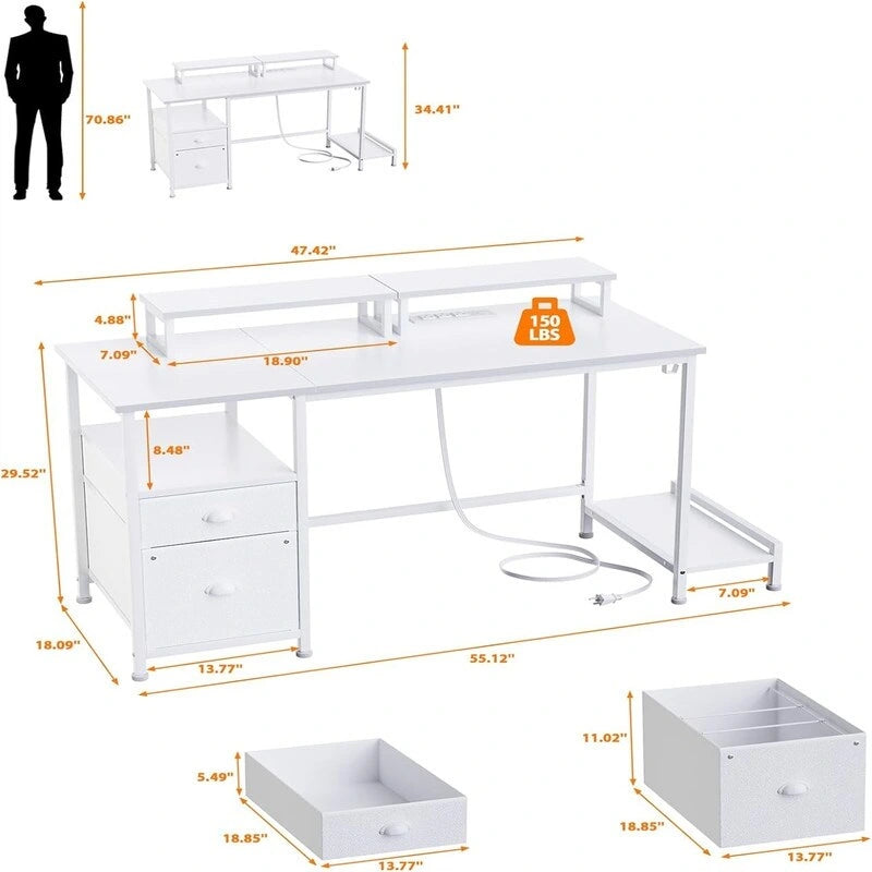 Bureau informatique blanc avec tiroir