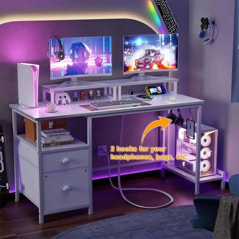 Bureau informatique blanc avec tiroir