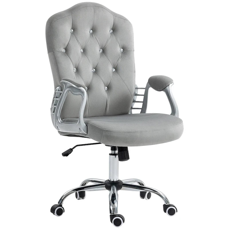 Chaise de bureau à domicile, chaise d'ordinateur en velours, chaise de bureau capitonnée avec roulettes pivotantes, hauteur réglable et fonction d'inclinaison
