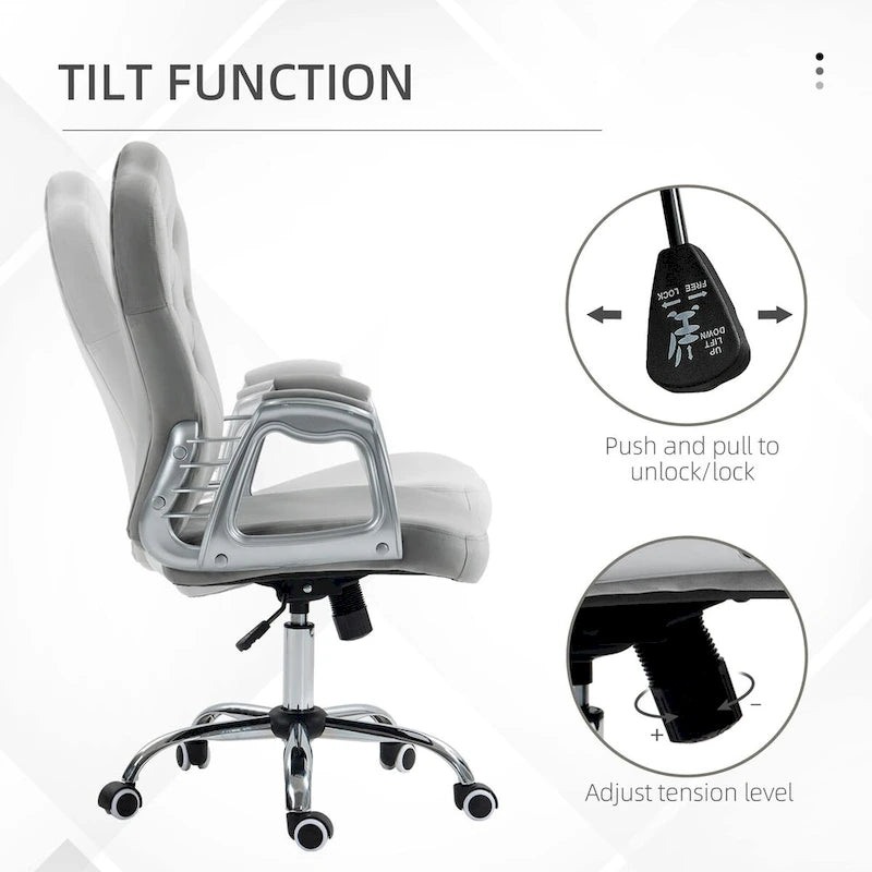 Chaise de bureau à domicile, chaise d'ordinateur en velours, chaise de bureau capitonnée avec roulettes pivotantes, hauteur réglable et fonction d'inclinaison