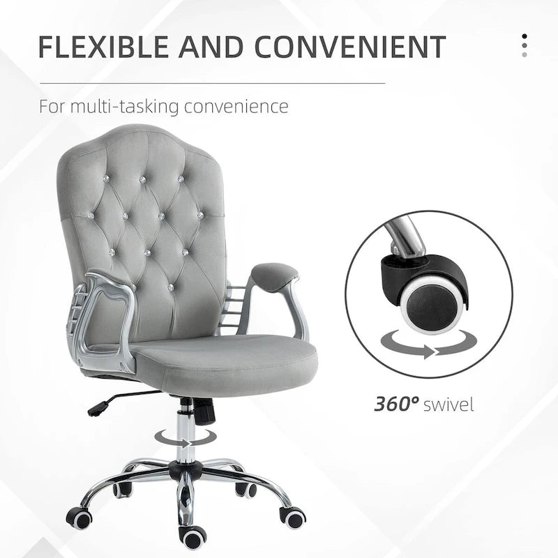 Chaise de bureau à domicile, chaise d'ordinateur en velours, chaise de bureau capitonnée avec roulettes pivotantes, hauteur réglable et fonction d'inclinaison