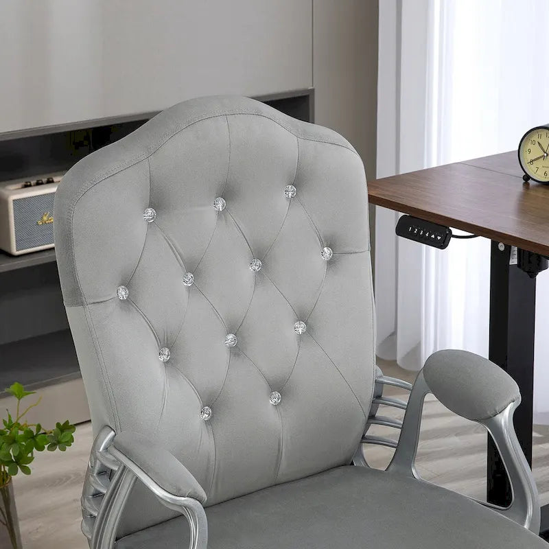 Chaise de bureau à domicile, chaise d'ordinateur en velours, chaise de bureau capitonnée avec roulettes pivotantes, hauteur réglable et fonction d'inclinaison