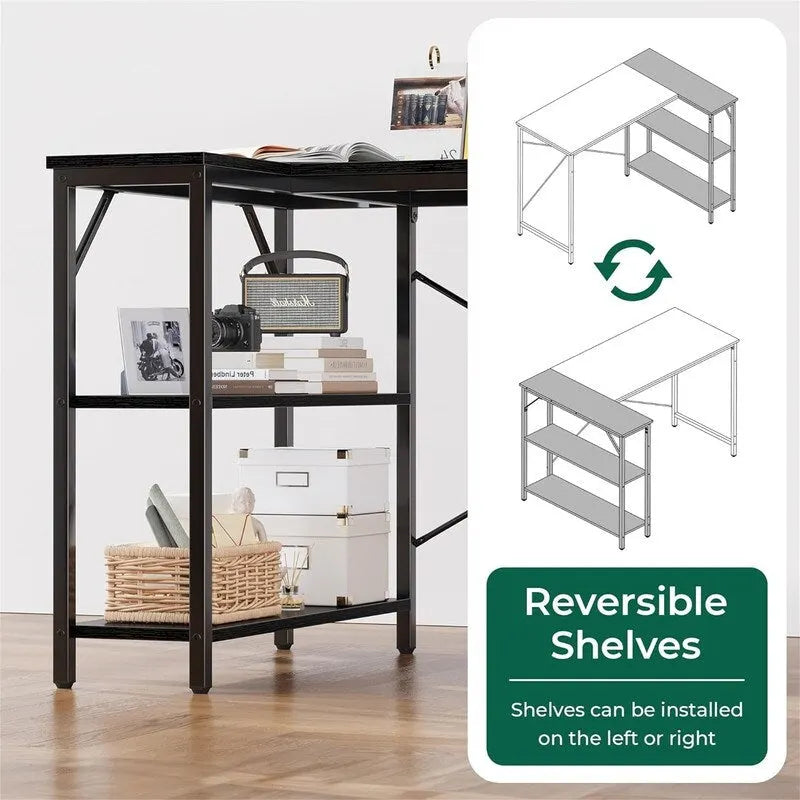 Bureau informatique de 119,38 cm avec étagères de rangement réversibles