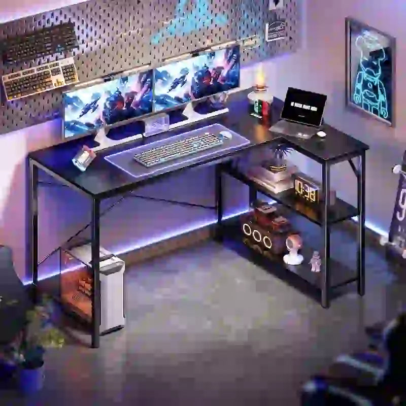 Bureau informatique de 119,38 cm avec étagères de rangement réversibles