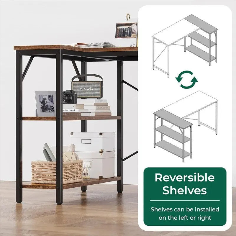 Bureau informatique de 119,38 cm avec étagères de rangement réversibles