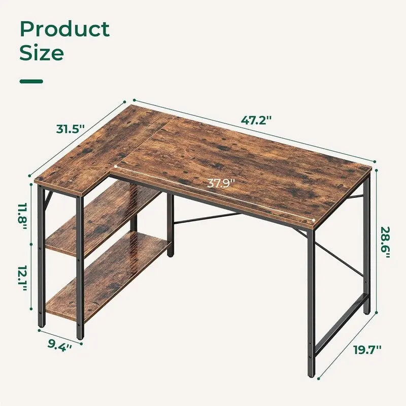 Bureau informatique de 119,38 cm avec étagères de rangement réversibles