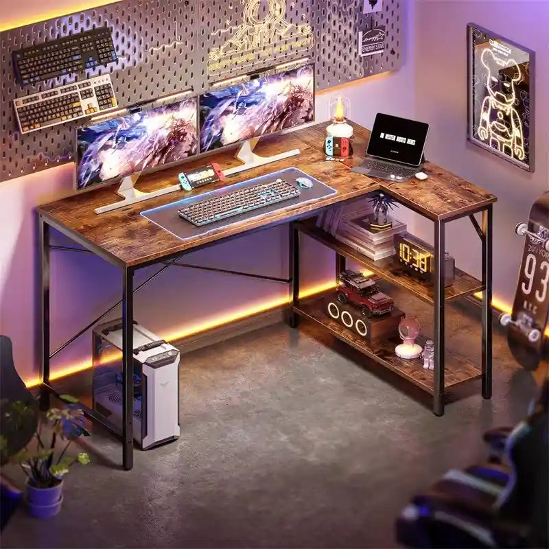 Bureau informatique de 119,38 cm avec étagères de rangement réversibles