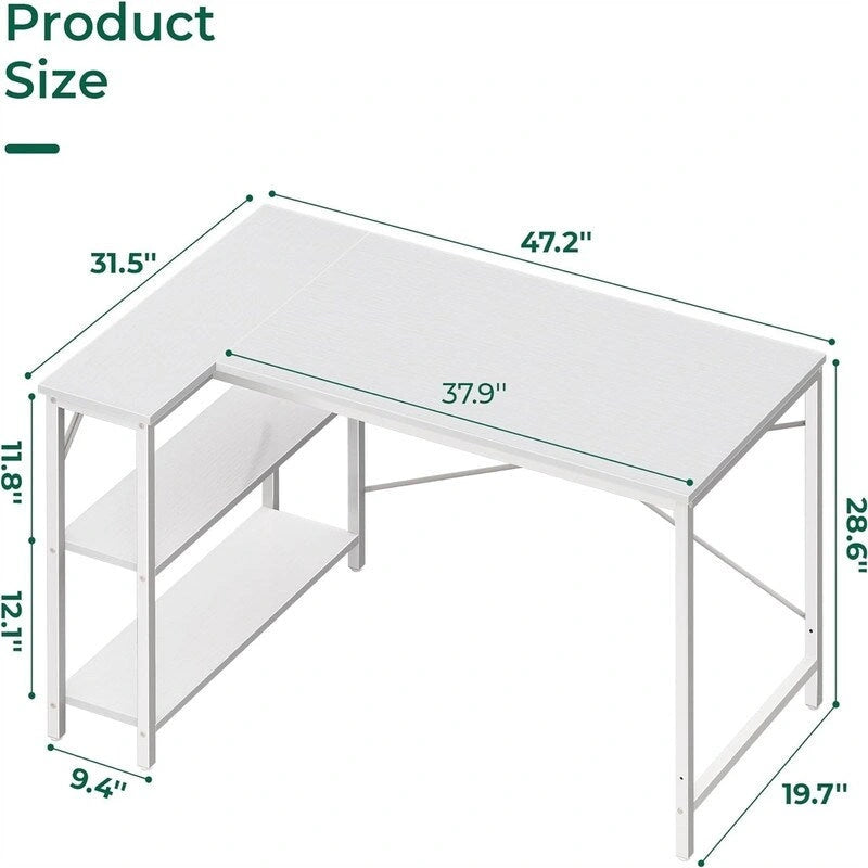 Bureau informatique de 119,38 cm avec étagères de rangement réversibles