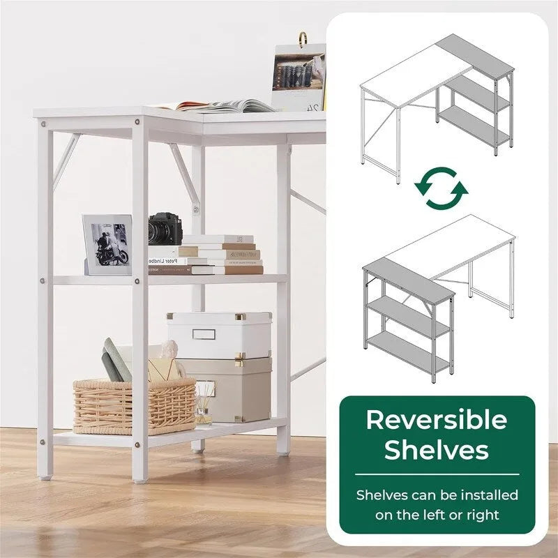 Bureau informatique de 119,38 cm avec étagères de rangement réversibles