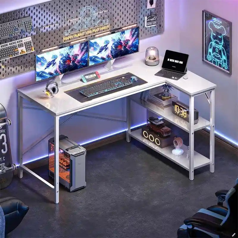 Bureau informatique de 119,38 cm avec étagères de rangement réversibles