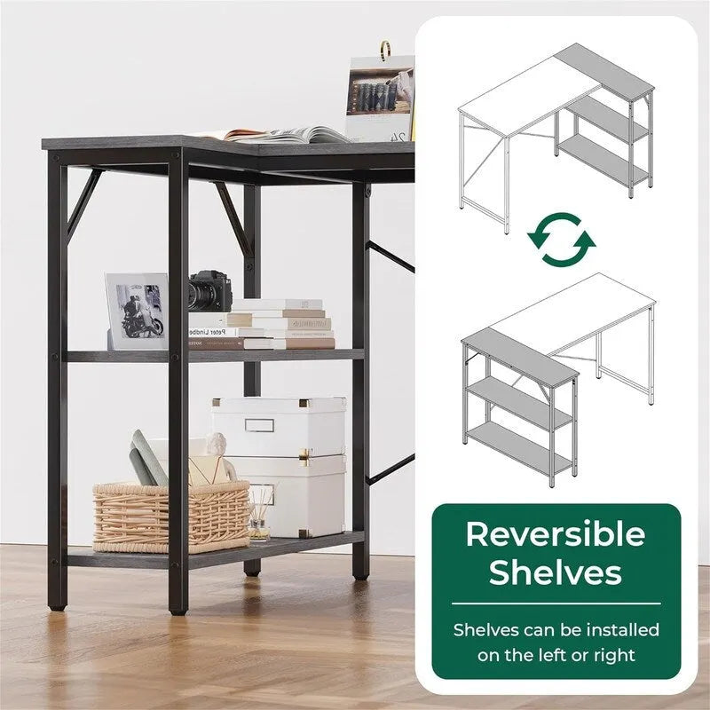 Bureau informatique de 119,38 cm avec étagères de rangement réversibles