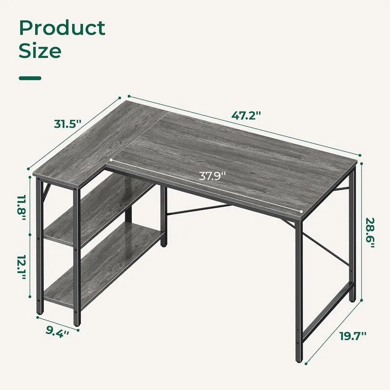 Bureau informatique de 119,38 cm avec étagères de rangement réversibles