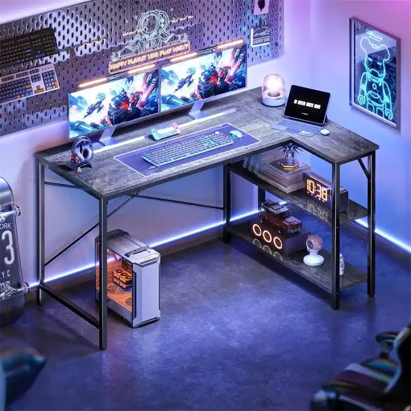 Bureau informatique de 119,38 cm avec étagères de rangement réversibles