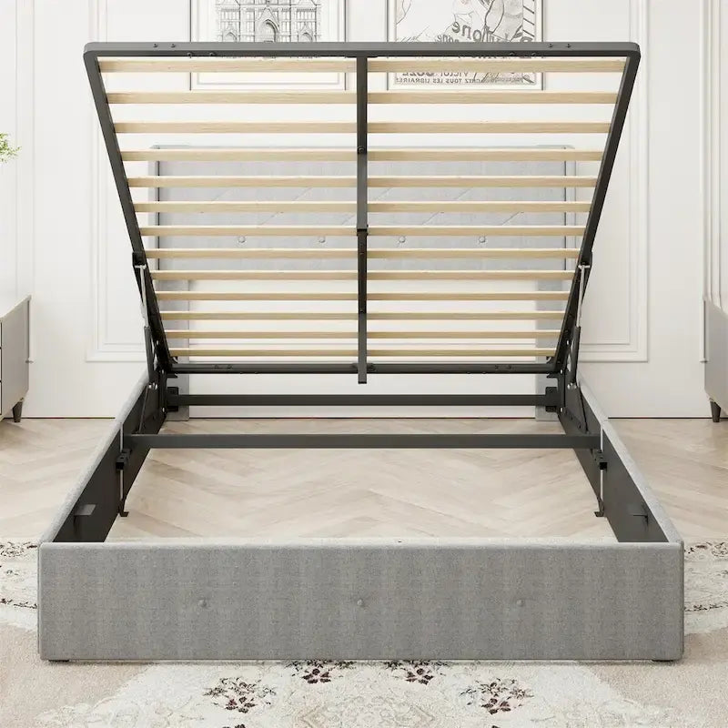 Cadre de lit double avec sommier relevable et ports USB