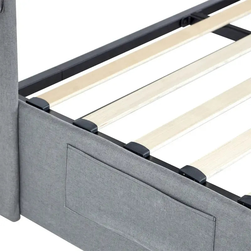 Cadre de lit double avec sommier relevable et ports USB