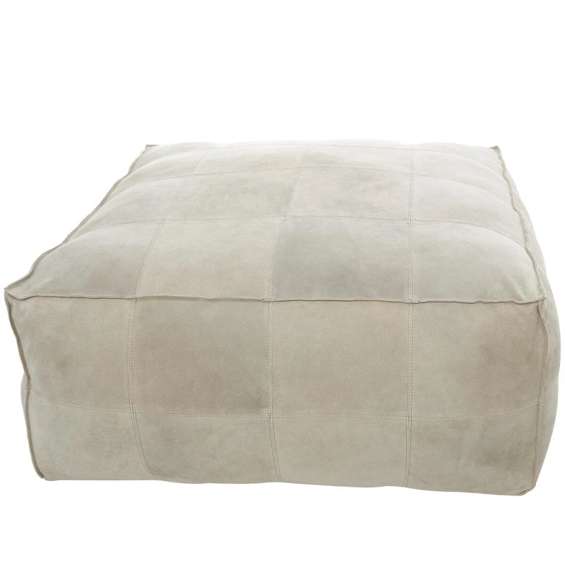 Pouf carré bas en cuir au design patchwork - Marron, Gris ou Marron foncé