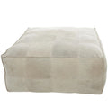 Pouf carré bas en cuir au design patchwork - Marron, Gris ou Marron foncé