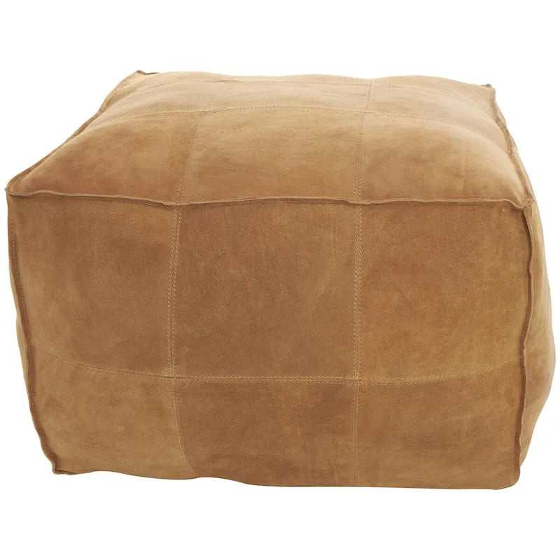 Pouf carré bas en cuir au design patchwork - Marron, Gris ou Marron foncé