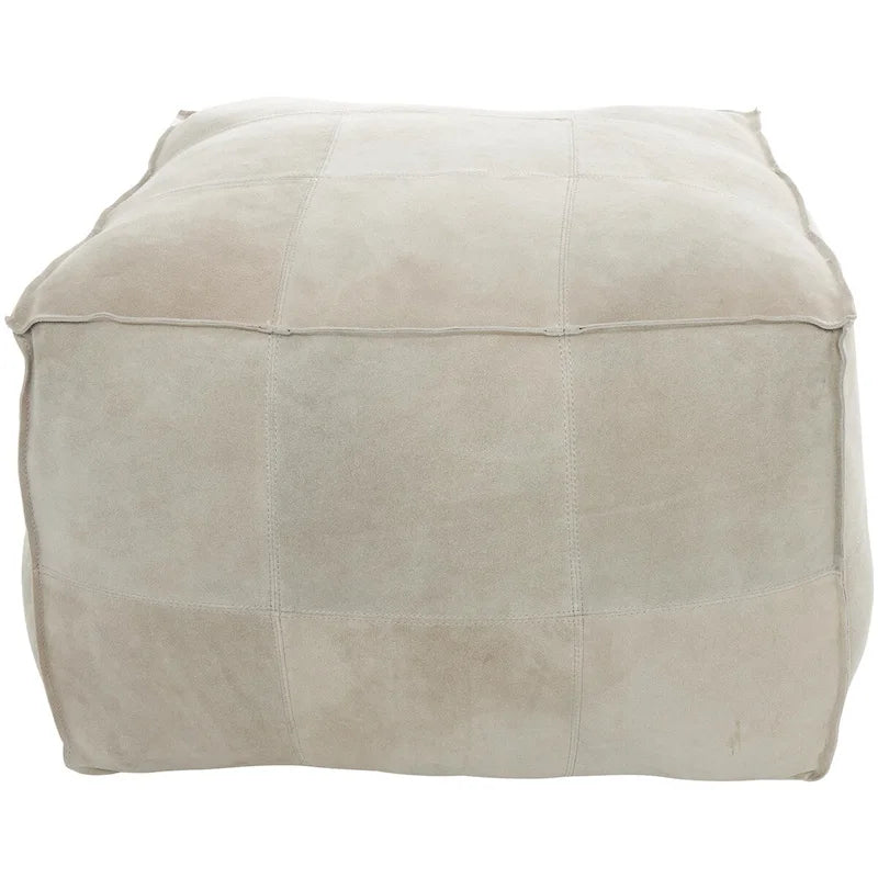 Pouf carré bas en cuir au design patchwork - Marron, Gris ou Marron foncé