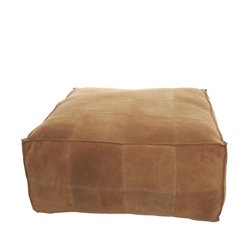 Pouf carré bas en cuir au design patchwork - Marron, Gris ou Marron foncé