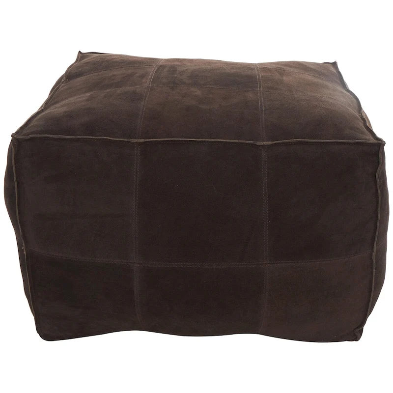 Pouf carré bas en cuir au design patchwork - Marron, Gris ou Marron foncé