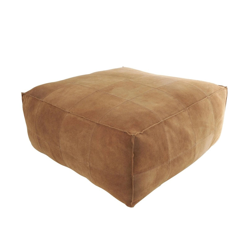 Pouf carré bas en cuir au design patchwork - Marron, Gris ou Marron foncé