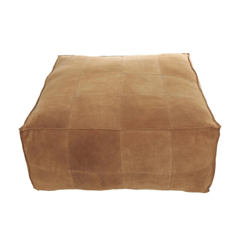Pouf carré bas en cuir au design patchwork - Marron, Gris ou Marron foncé