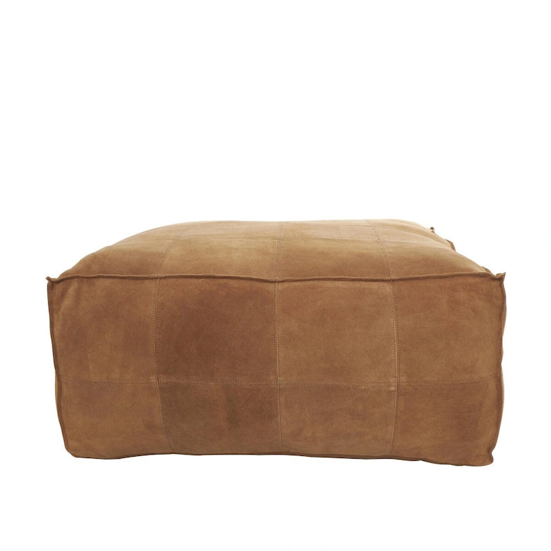 Pouf carré bas en cuir au design patchwork - Marron, Gris ou Marron foncé