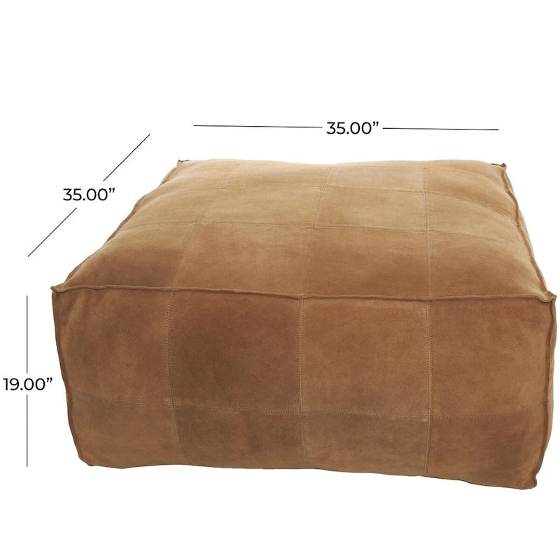 Pouf carré bas en cuir au design patchwork - Marron, Gris ou Marron foncé