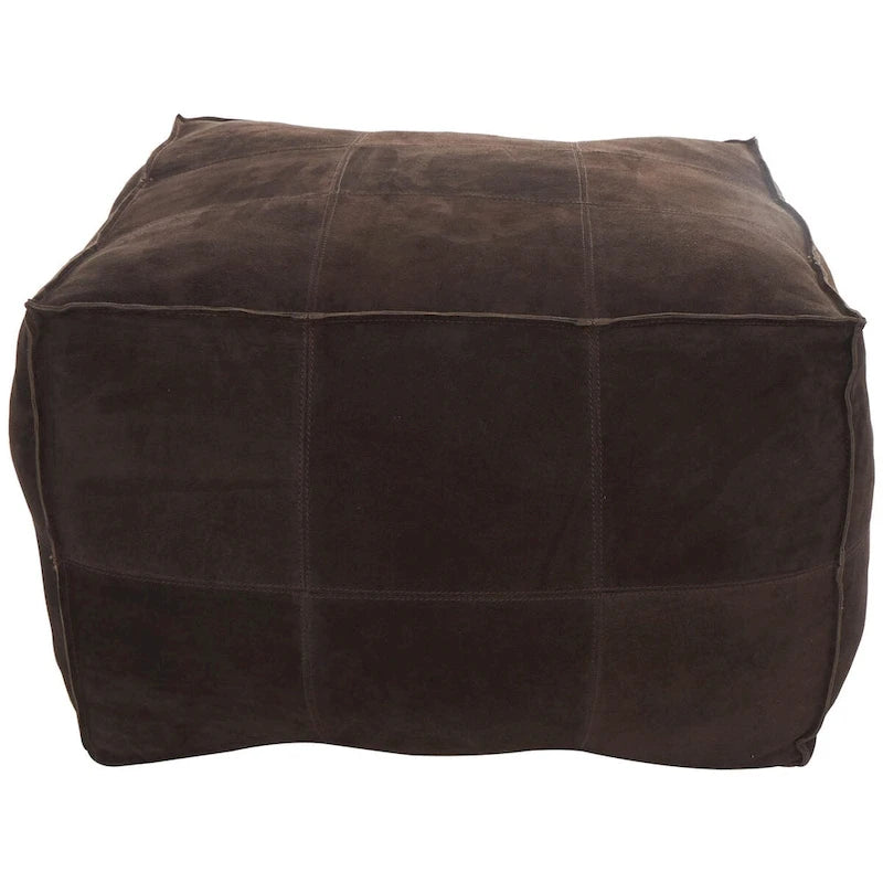 Pouf carré bas en cuir au design patchwork - Marron, Gris ou Marron foncé