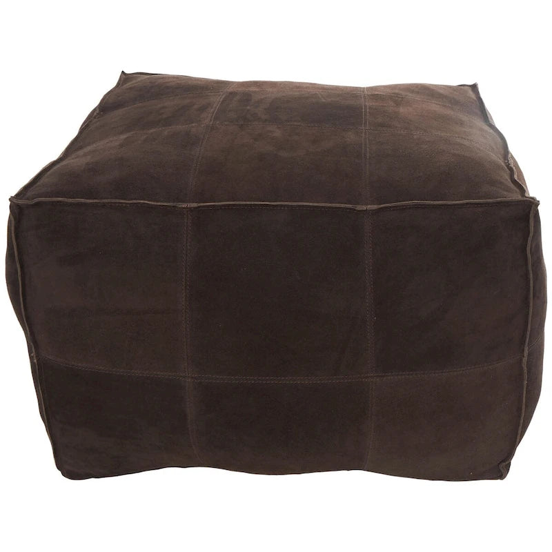 Pouf carré bas en cuir au design patchwork - Marron, Gris ou Marron foncé