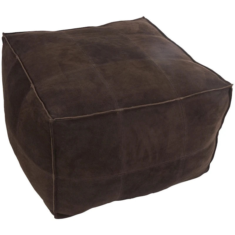Pouf carré bas en cuir au design patchwork - Marron, Gris ou Marron foncé