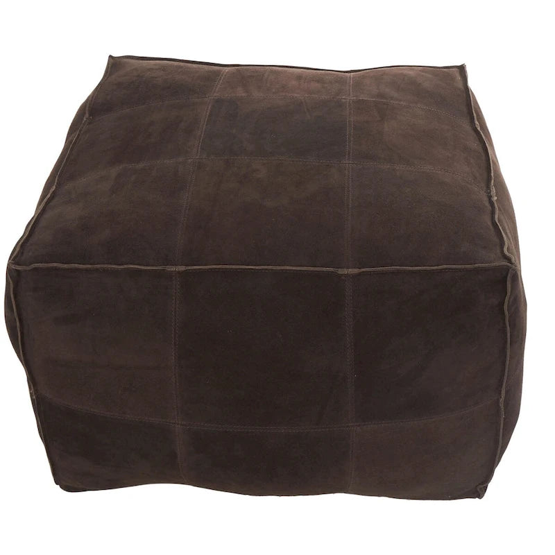 Pouf carré bas en cuir au design patchwork - Marron, Gris ou Marron foncé