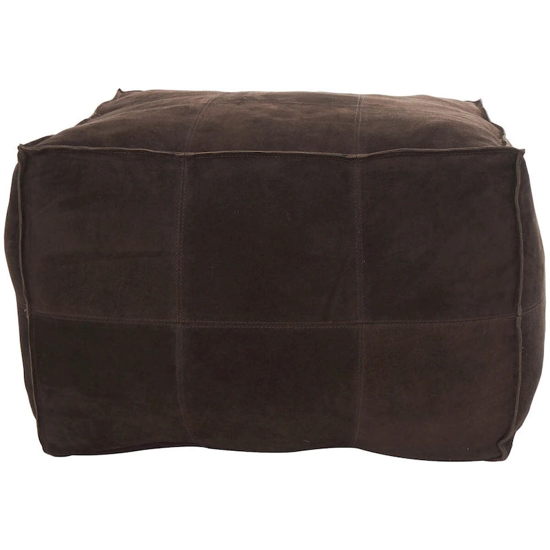 Pouf carré bas en cuir au design patchwork - Marron, Gris ou Marron foncé