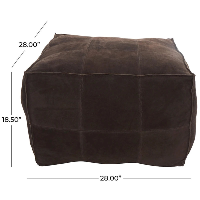 Pouf carré bas en cuir au design patchwork - Marron, Gris ou Marron foncé
