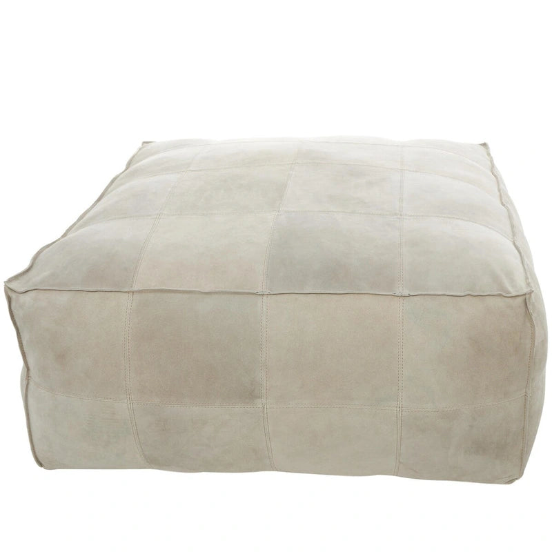 Pouf carré bas en cuir au design patchwork - Marron, Gris ou Marron foncé