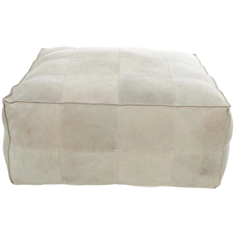 Pouf carré bas en cuir au design patchwork - Marron, Gris ou Marron foncé