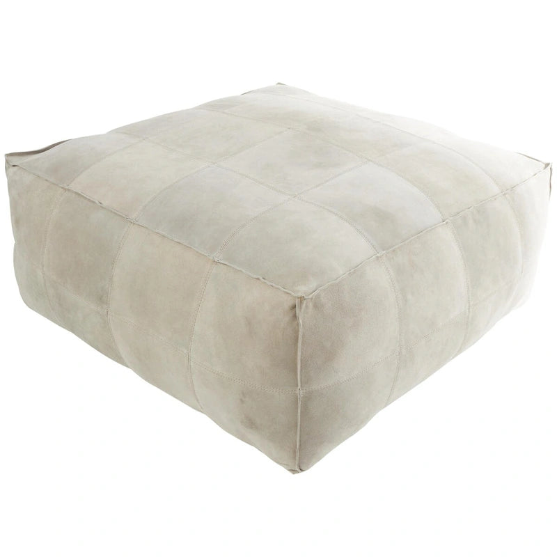 Pouf carré bas en cuir au design patchwork - Marron, Gris ou Marron foncé
