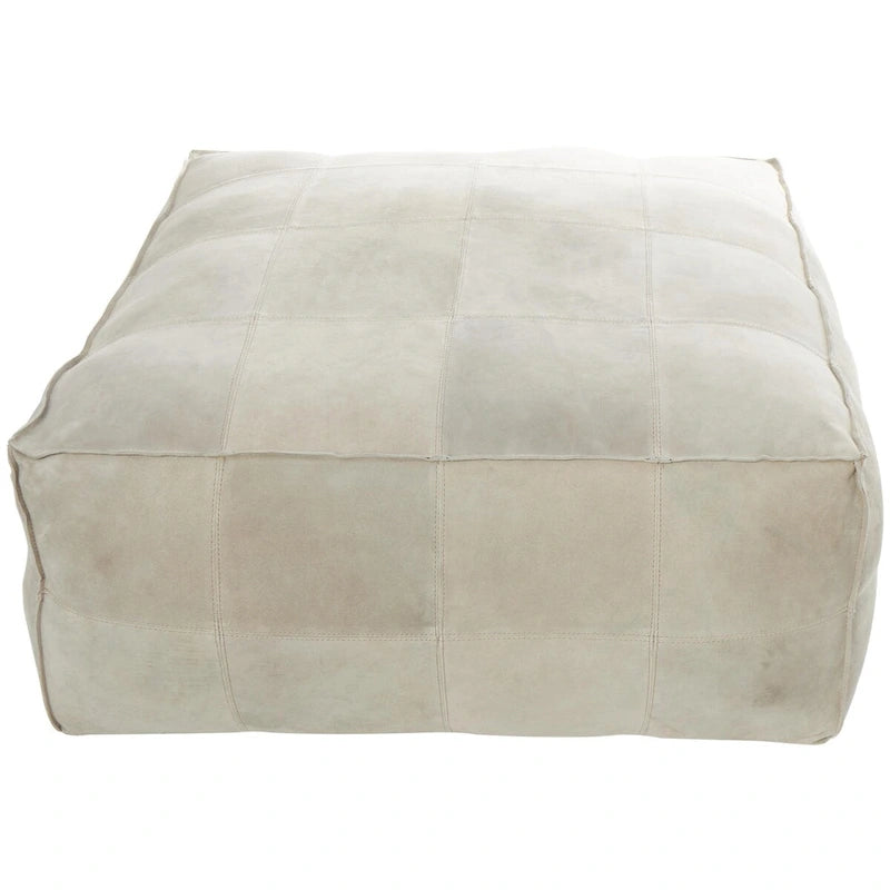 Pouf carré bas en cuir au design patchwork - Marron, Gris ou Marron foncé