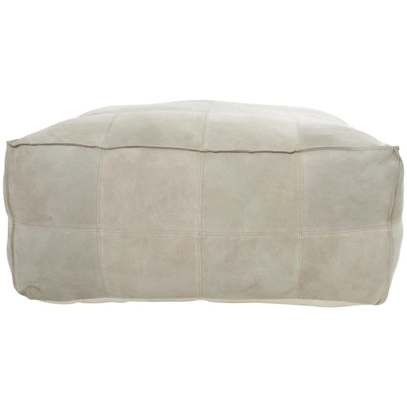 Pouf carré bas en cuir au design patchwork - Marron, Gris ou Marron foncé