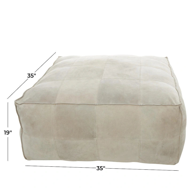 Pouf carré bas en cuir au design patchwork - Marron, Gris ou Marron foncé